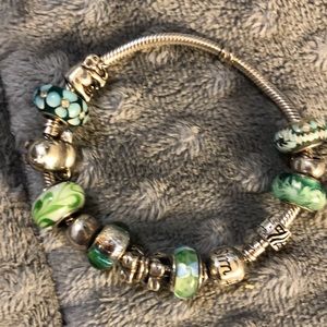 Vintage 8”Sim Stars Sterling Silver Bracelet, 12-925 Charms w/ Murano glass NWOT